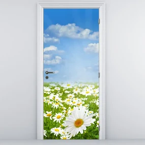 Fototapeta na dvere - Rozkvitnutá lúka s margarétami (95x205cm)