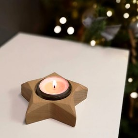 AMADEA Drevený svietnik v tvare hviezdy, masívne drevo, 10x3 cm