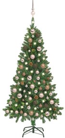 Osvetlený umelý vianočný stromček s guľami a šiškami 150 cm 3077844