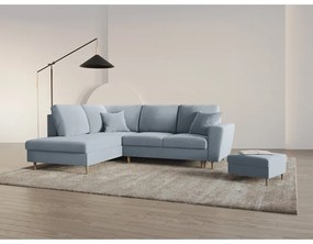 Svetlomodrá zamatová rozkladacia/s úložným priestorom rohová pohovka (ľavý roh/do L) Kyoto – Cosmopolitan Design