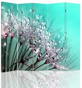 Ozdobný paraván Dmychadlo Tyrkysová květina - 180x170 cm, päťdielny, obojstranný paraván 360°
