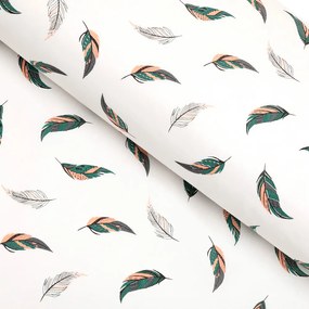 Biante Bavlnený behúň na stôl Sandra SA-460 Zeleno-ružové pierka na bielom 20x180 cm