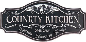 Čierna plechová ceduľa Country Kitchen - 60*1*30 cm
