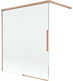 Mexen Rox, 2-krídlová posuvná vaňová zástena 140 x 150 cm, 8mm číre sklo, medený matný profil, 8C9-140-003-65-00