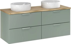 Závěsná skříňka Aster Nature Beyond s deskou a umyvadly 120 cm zelená/dub cremona