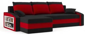 Rozkladacia rohová sedacia súprava s poličkou Hewlet Čierna/červená Ľavá