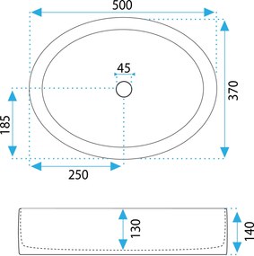 Rea Fonda, umývadlo na dosku 500x370x140mm, biela lesklá, REA-U0604