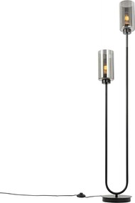 Art Deco stojaca lampa čierna s dymovým sklom 2-svetlo - Laura