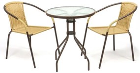 Záhradný balkónový set, polyratan, 2 stoličky + sklenený stô