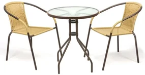 Záhradný balkónový set, polyratan, 2 stoličky + sklenený stô