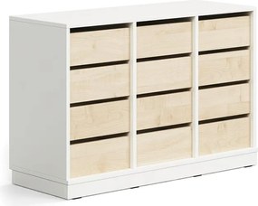 Úložná skrinka CASPER, 12 zásuviek, so soklom, biela/breza