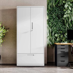 Modulárna kovová multifunkčná skriňa s vysokou zásuvkou biela MEGAN 1950 x 900 x 400 mm