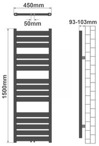AQUAMARIN Vertikálny kúpeľňový radiátor, 1500 x 450 mm