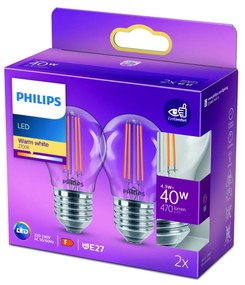 Philips LED žiarovka E27 4,3 W filament 2700K 2ks