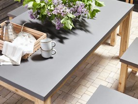 Záhradný betónový stôl 180 x 90 cm sivá/svetlé drevo OSTUNI Beliani