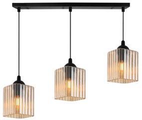 Závesné svietidlo Riffle Square, 3x medové sklenené tienidlo, b