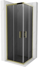 Mexen Rio, štvorcový sprchovací kút s posuvnými dverami 70(dvere) x 70(dvere) x 190 cm, 6mm šedé sklo, zlatý profil, 860-070-070-50-40