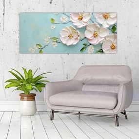 Obraz - Kvietky na modrom pozadí (120x50 cm)