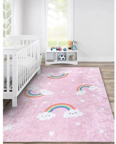 JUNIOR 52063.802 umývací koberec Dúha, mraky pre deti protišmykový - ružová Veľkosť: 120x170 cm