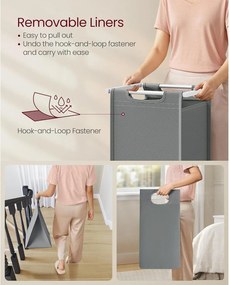 Kôš na bielizeň, 2-komorový, kovový rám, biela a sivá farba