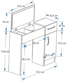 Toaletný stolík INCI 74 cm biely