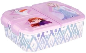 Multibox na desiatu Ľadové kráľovstvo - Frozen s 3 priehradkami a obrázkami princezien Anny, Elsy a snehuliaka Olafa