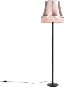 Retro stojaca lampa čierna s tienidlom v štýle babky ružové 45 cm - Simplo