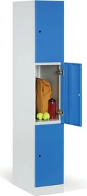 Šatníková skrinka S1 s úložnými boxmi, 3 boxy, 1850 x 300 x 500 mm, otočný zámok, tmavosivé dvere