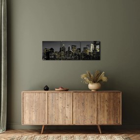 Obraz nočnej metropoly (s hodinami) (90x30 cm)