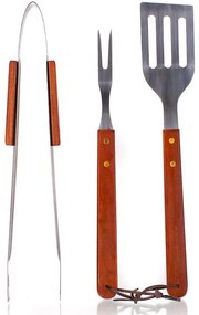 Chrómová súprava na grilovanie, 3ks drevená rukoväť
