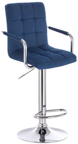 LuxuryForm Barová stolička VERONA VELUR na striebornom tanieri - modrá