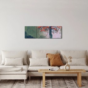 Obraz osamoteného červeného stromu (s hodinami) (90x30 cm)
