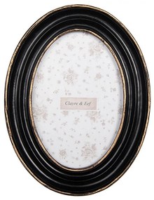 Čierny antik oválny fotorámik so zlatým zdobením - 15*2*20 cm / 10*15 cm