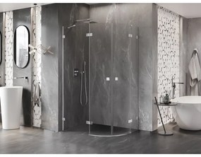 Mexen Lunar, polkruhový sprchový kút naklápací doľava 80 x 70 cm, 8mm číre sklo, chrómový profil, 833-080L-070P-01-00