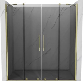 Mexen Velar Duo, posuvné sprchové dvere do otvoru 200 cm, 8mm šedé sklo, zlatá lesklá, 871-200-000-42-50