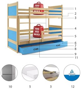 Poschodová detská posteľ RICO NATURAL 90x200 cm