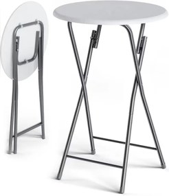 InternetovaZahrada Skladací barový stôl Ø60 cm - biely s dreveným dekorom