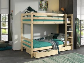 Poschodová postel z masívu s dvomi zásuvkami borovica prírodná 161cm 90x200cm