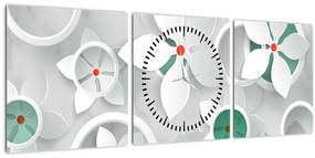 Obraz kvetinové abstrakcie (s hodinami) (90x30 cm)