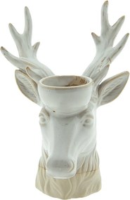 Béžový porcelánový svietnik na čajovú sviečku Jeleň Chrie - 15*12*21 cm