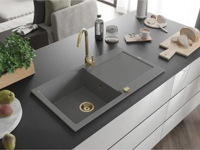 Mexen Leo, drez granitový 900x500x190 mm, 1-komorový, šedá so zlatým sifónom, 6501901010-71-G