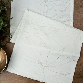 Zamatový stredový obrus bielej farby s kvetinovou potlačou Šírka: 35 cm | Dĺžka: 180 cm