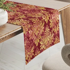 Biante Zamatový behúň na stôl Tamara TMR-053 Zámocký vzor na vínovo červenom 35x120 cm