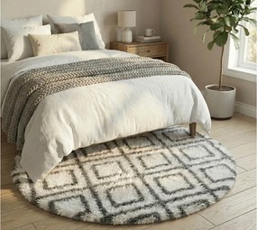 TZ Biely okrúhly vzorovaný koberec shaggy Decor Cube Rozmer: 140 cm