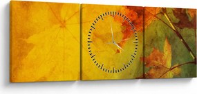 Obraz - Jesenné listy (s hodinami) (90x30 cm)