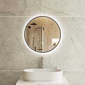 Erga Emma, okrúhle LED zrkadlo 50cm, čierny kovový rám, 1150 lm, 6500K, zadné osvetlenie, ERG-V01-201-5050-BK