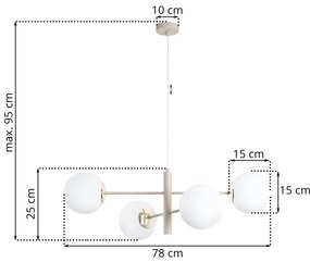 Závesné svietidlo Florence, 4x biele sklenené tienidlo, be/g