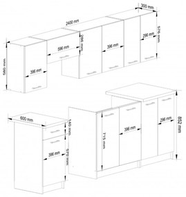 Kuchynský set OLIVIA 2,4M - beton/biela