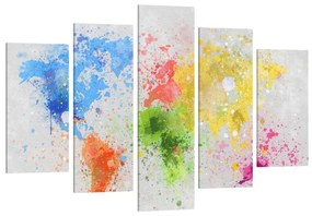 Manufakturer -  Päťdielny obraz Farebné postriekanie farebnej mapy sveta
