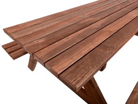 rojaplast PIKNIK drevený záhradný set so sklápacími lavičkami - 180 CM - morená